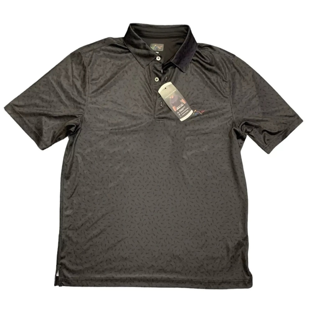 Greg Norman Men's SM Performance Golf Polo UPF Sun Protection Black Shark Print